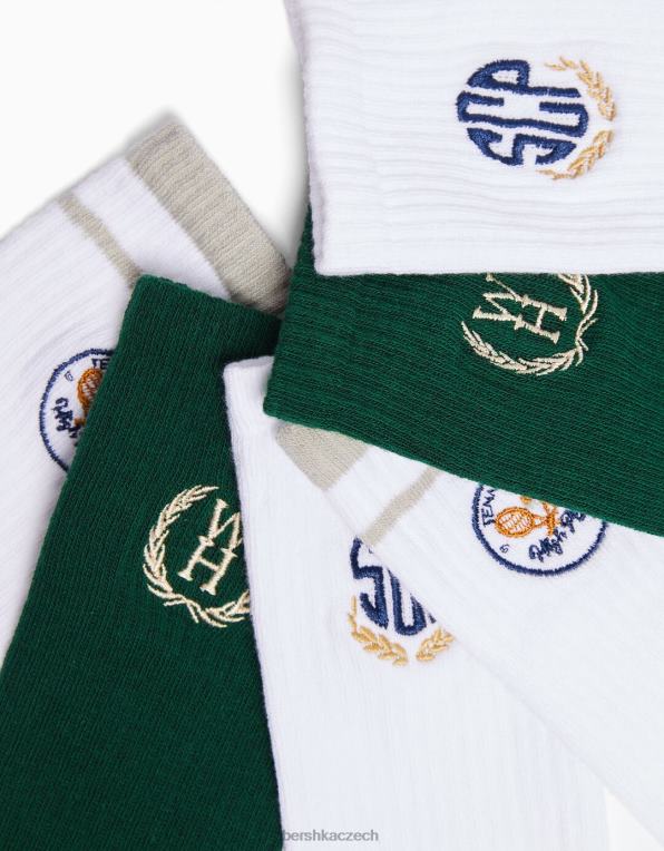muži Bershka balení 3 párů vyšívaných univerzitních ponožek P88443419 Příslušenství bílý