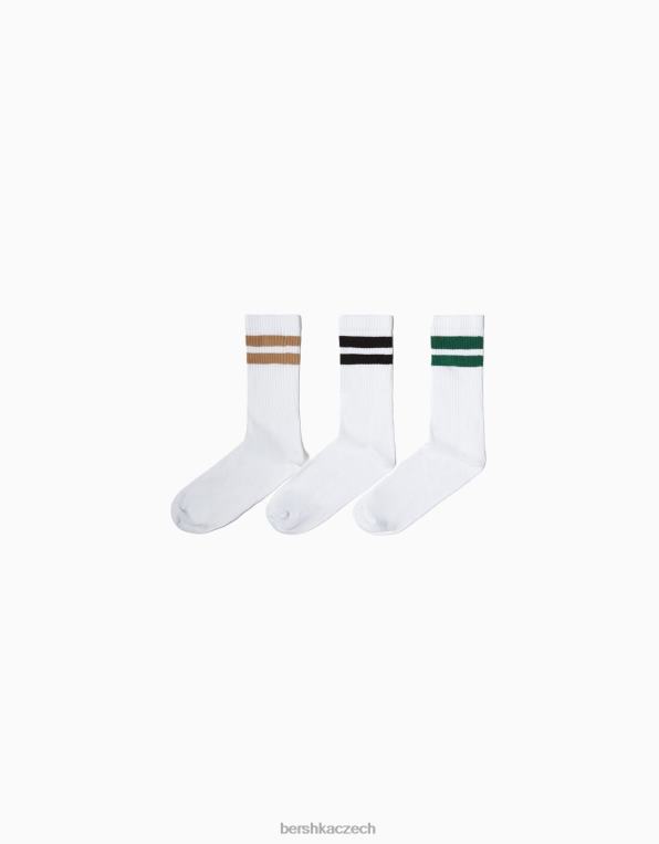 muži Bershka sada 3 párů pruhovaných ponožek P88443415 Příslušenství bílý