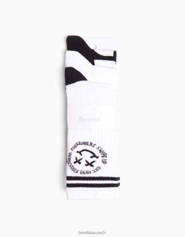muži Bershka sada 3 ponožek s potiskem P88443427 Příslušenství bílý