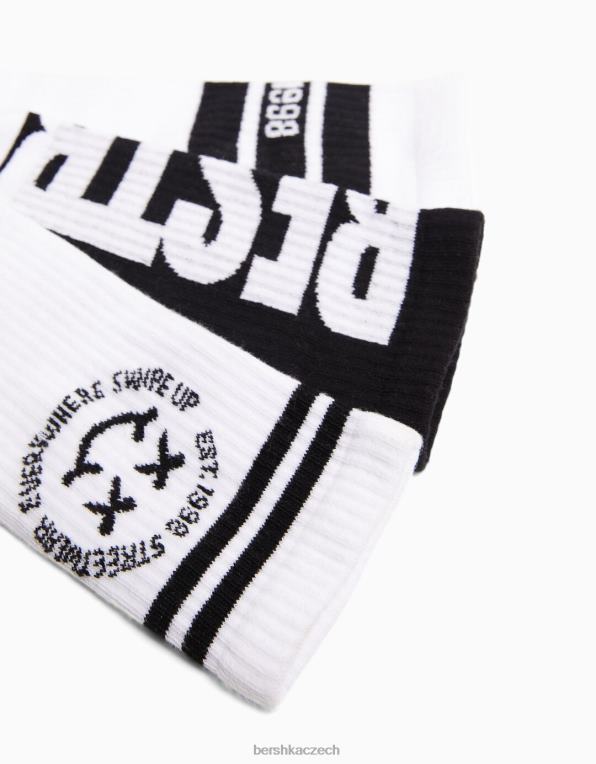 muži Bershka sada 3 ponožek s potiskem P88443427 Příslušenství bílý