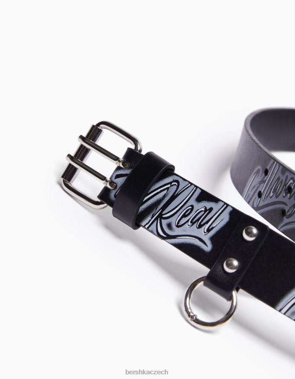 muži Bershka graffiti pásek z umělé kůže P88443640 Příslušenství Černá