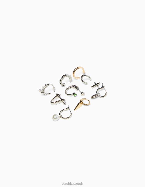 muži Bershka Balení 10ks kruhových náušnic P88443671 Příslušenství stříbrný