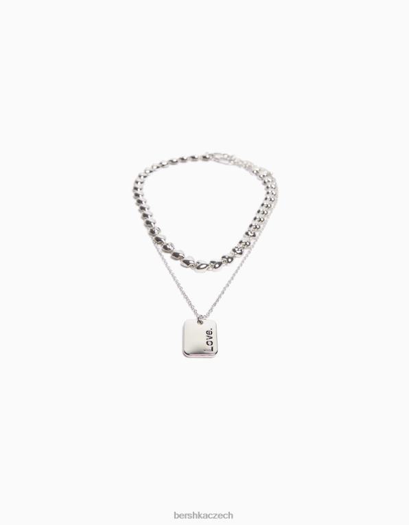 muži Bershka balení 2 náhrdelníků ve tvaru srdce P88443678 Příslušenství stříbrný