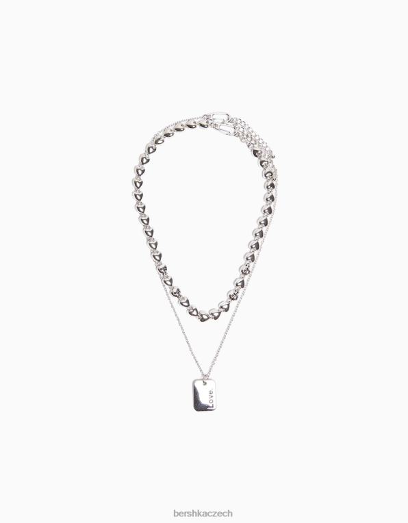 muži Bershka balení 2 náhrdelníků ve tvaru srdce P88443678 Příslušenství stříbrný