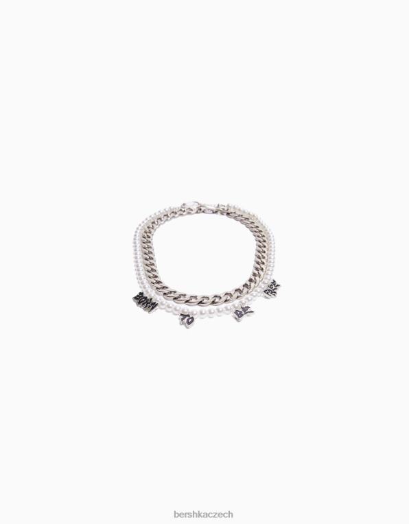 muži Bershka balení 2 náhrdelníků z umělých perel a sloganů P88443665 Příslušenství stříbrný