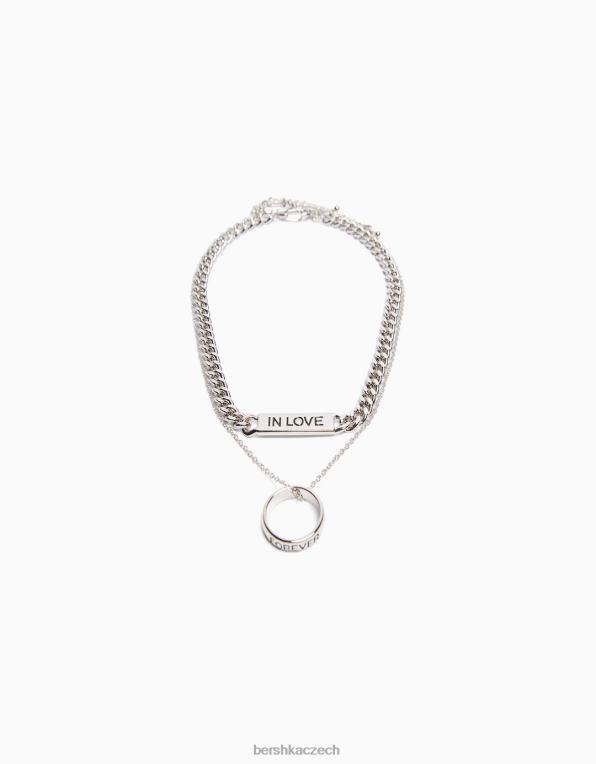 muži Bershka balení 2 prstenových náhrdelníků P88443680 Příslušenství stříbrný