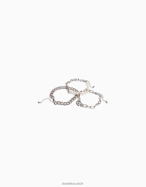 muži Bershka balení 3 náramků z perlových korálků P88443648 Příslušenství stříbrný