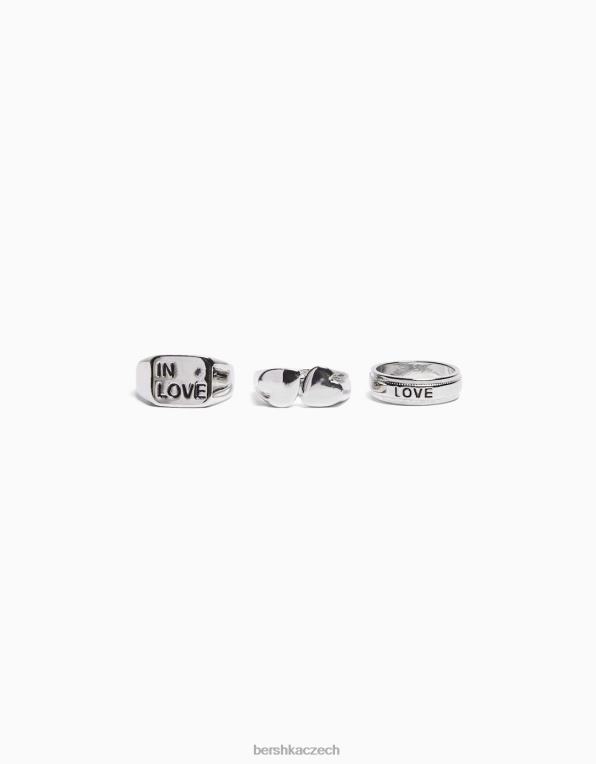 muži Bershka balení 3 prstenů lásky P88443662 Příslušenství stříbrný