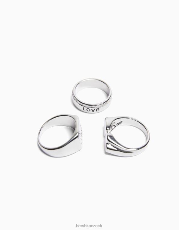 muži Bershka balení 3 prstenů lásky P88443662 Příslušenství stříbrný