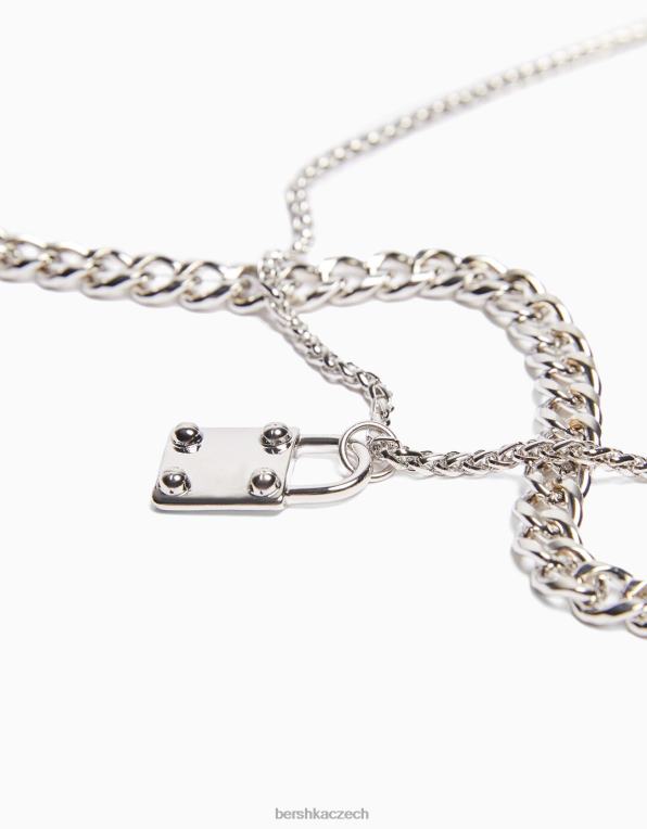 muži Bershka náhrdelník s visacím zámkem P88443688 Příslušenství stříbrný