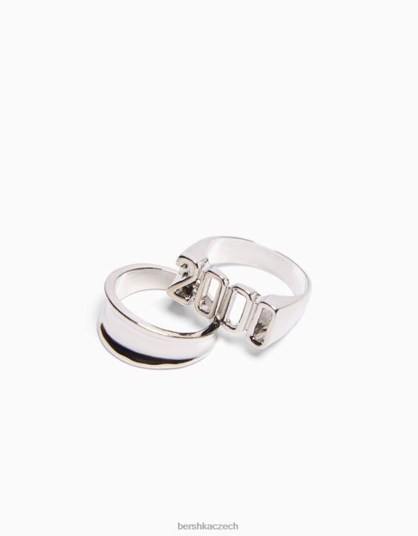 muži Bershka sada 3 kroužků se sloganem P88443647 Příslušenství stříbrný