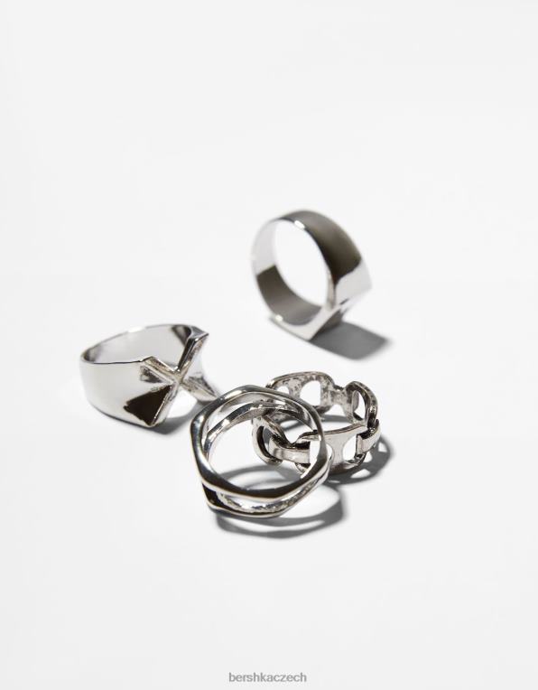 muži Bershka sada 4 kroužků P88443651 Příslušenství stříbrný