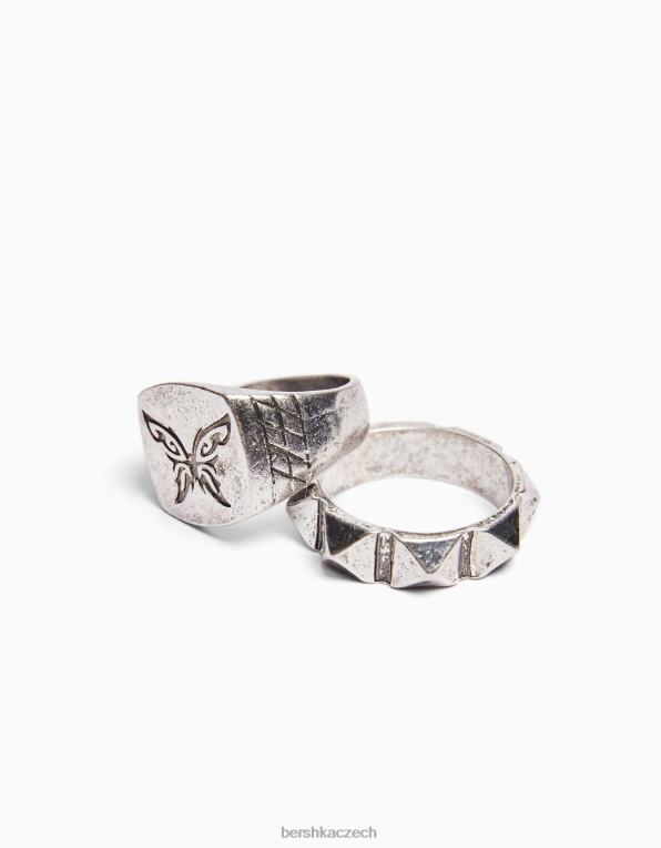 muži Bershka sada 4 kroužků P88443654 Příslušenství stříbrný