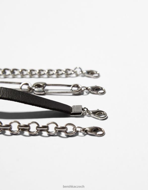 muži Bershka sada 5 náramků se zavíracím špendlíkem P88443656 Příslušenství Černá