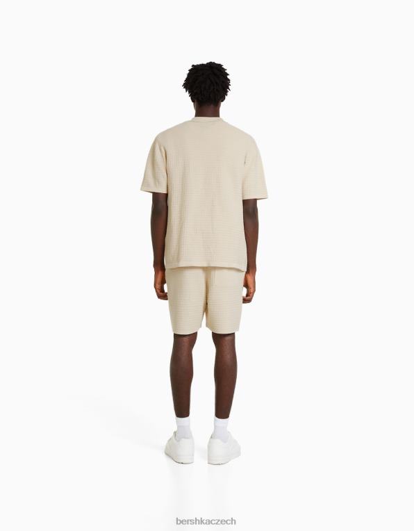 muži Bershka Sada strukturované pletené košile a bermud P88443440 oblečení krém