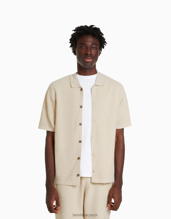 muži Bershka Sada strukturované pletené košile a bermud P88443440 oblečení krém