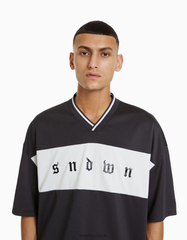 muži Bershka Set síťovaného trička a bermud P88443410 oblečení Šedá