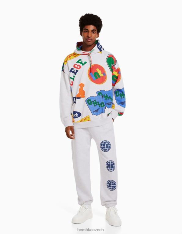 muži Bershka plyšová sada mikiny a kalhot s potiskem P88443411 oblečení Šedá