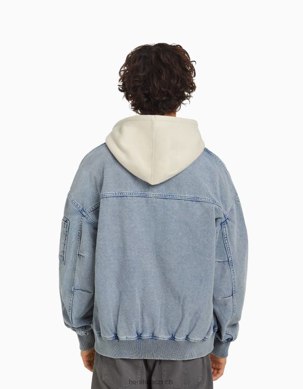 muži Bershka bavlněná bunda typu bomber P88443105 oblečení světle modrá