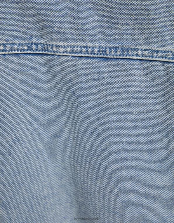 muži Bershka bavlněná bunda typu bomber P88443105 oblečení světle modrá