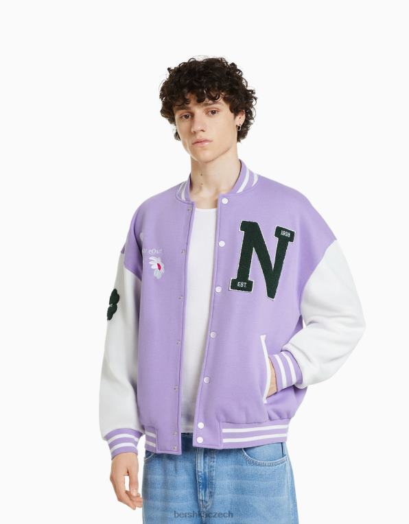 muži Bershka bomber s květinovou výšivkou P88443046 oblečení fialový