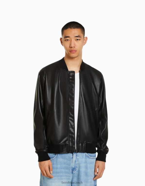 muži Bershka bomber z umělé kůže P88443064 oblečení Černá
