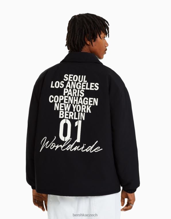 muži Bershka bunda s potiskem na zádech P88443048 oblečení Černá