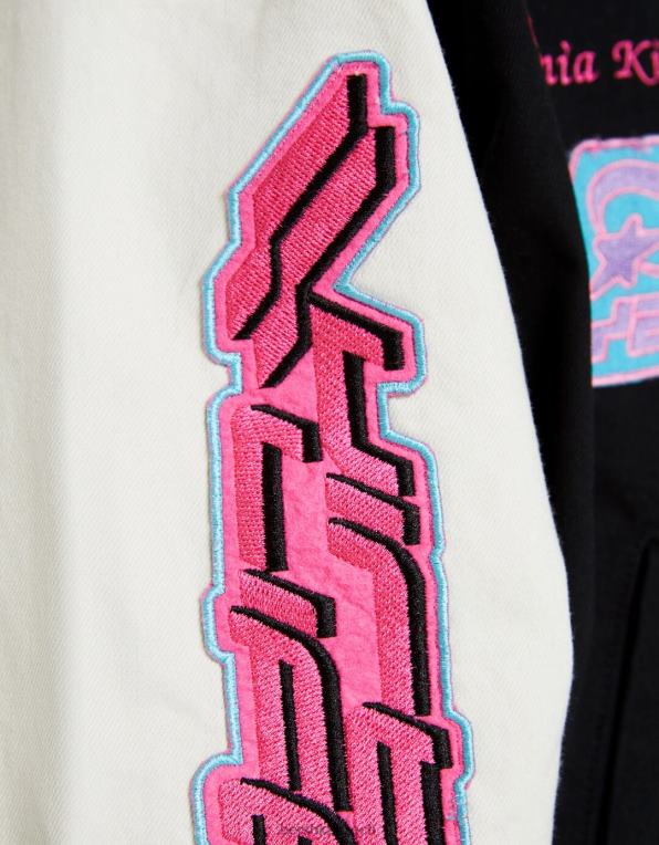 muži Bershka džínová bomber bunda s univerzitními nášivkami P88443047 oblečení Černá