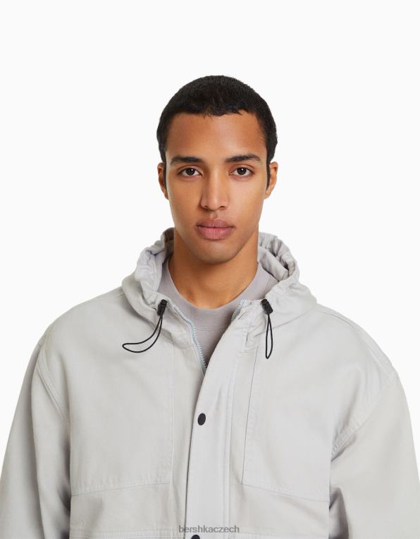 muži Bershka džínová padáková bunda s kapucí P88443075 oblečení Šedá