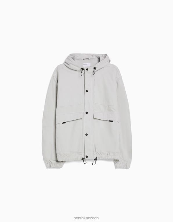 muži Bershka džínová padáková bunda s kapucí P88443075 oblečení Šedá