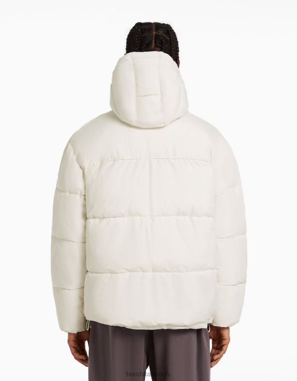 muži Bershka nafukovací bunda s kapucí P88443087 oblečení bílý