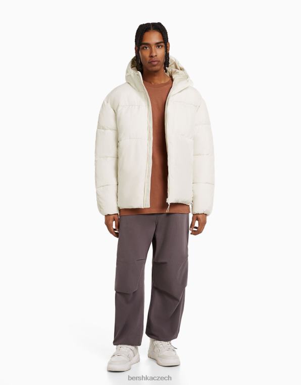 muži Bershka nafukovací bunda s kapucí P88443087 oblečení bílý