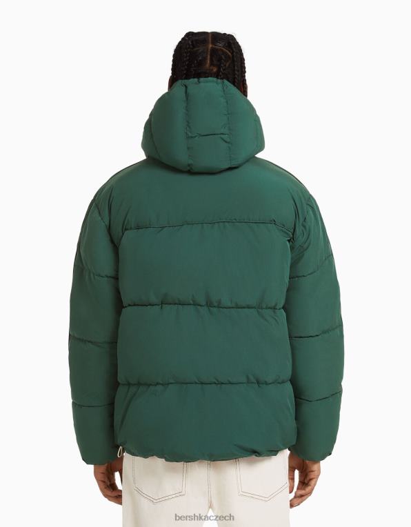 muži Bershka nafukovací bunda s kapucí P88443089 oblečení zelená