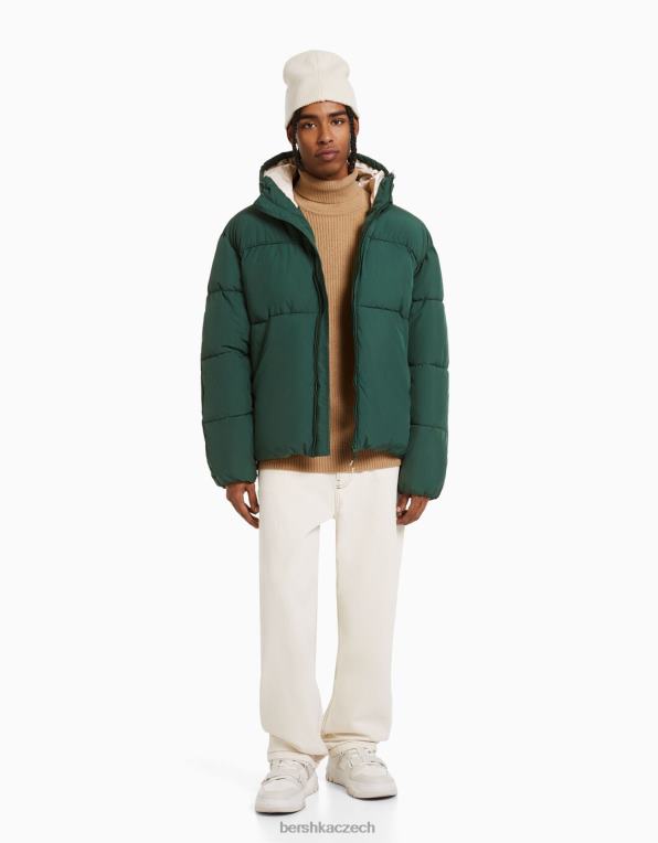 muži Bershka nafukovací bunda s kapucí P88443089 oblečení zelená