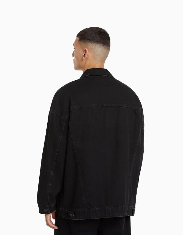 muži Bershka oversized džínová bunda P88443054 oblečení Černá