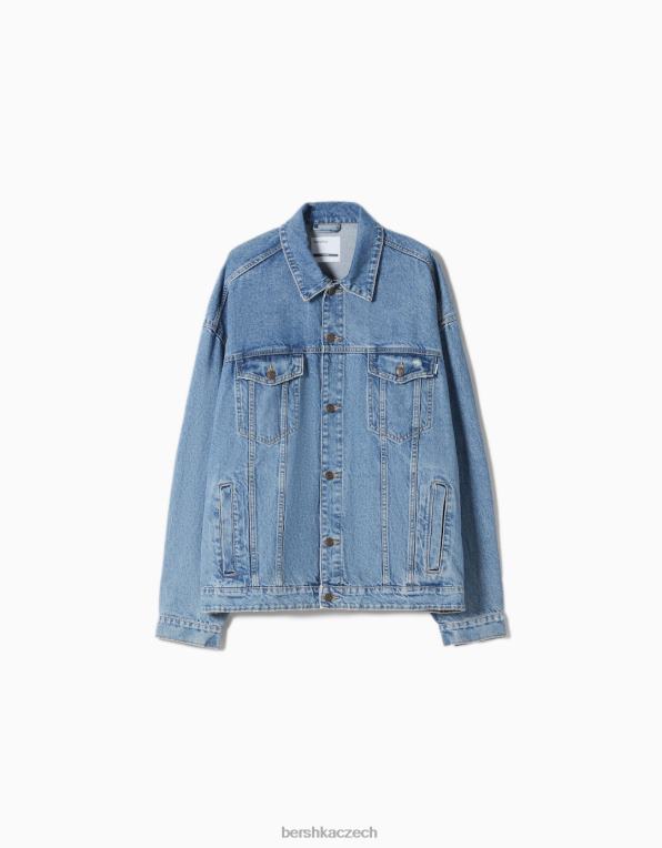 muži Bershka oversized džínová bunda P88443055 oblečení světle modrá