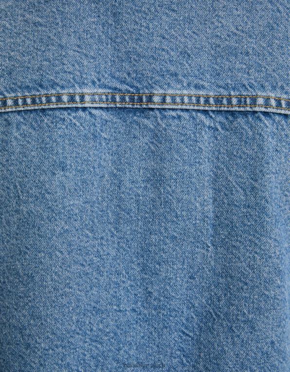 muži Bershka oversized džínová bunda P88443055 oblečení světle modrá