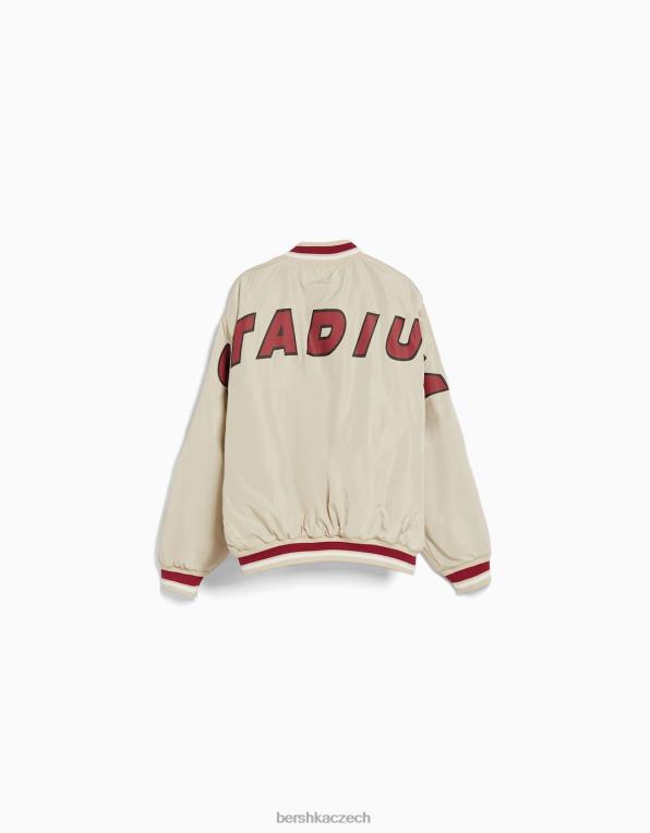 muži Bershka prošívaná bomber s potiskem P88443106 oblečení krém
