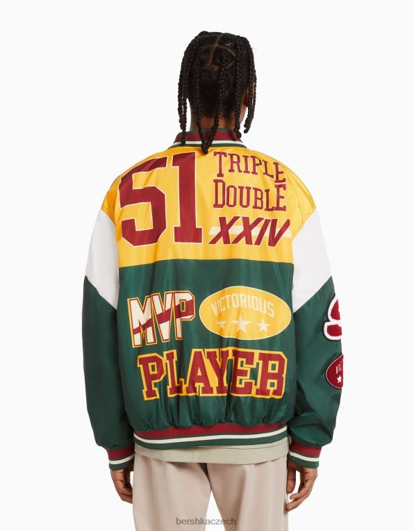 muži Bershka prošívaná bomber s potiskem P88443107 oblečení zelená