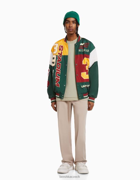 muži Bershka prošívaná bomber s potiskem P88443107 oblečení zelená
