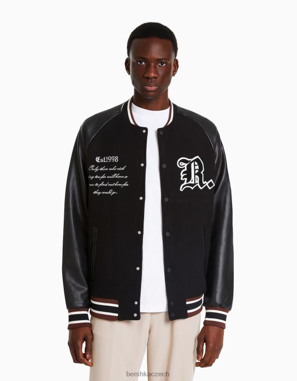 muži Bershka těžká látka a bomber z umělé kůže P88443093 oblečení Černá
