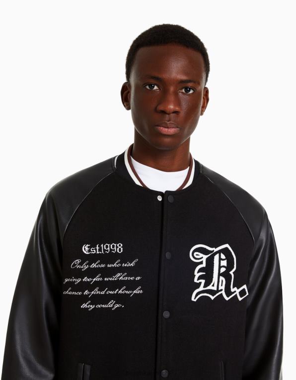 muži Bershka těžká látka a bomber z umělé kůže P88443093 oblečení Černá