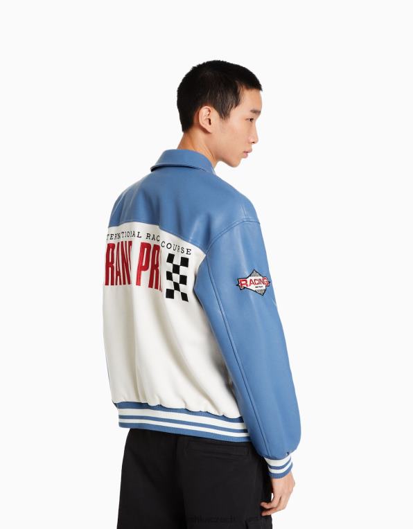 muži Bershka závodní bunda z umělého semiše a umělé kůže P88443045 oblečení modrý