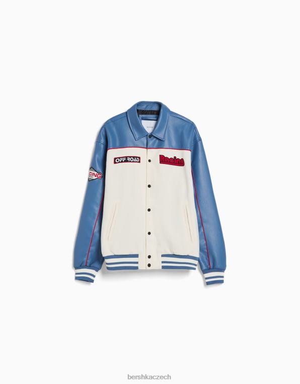muži Bershka závodní bunda z umělého semiše a umělé kůže P88443045 oblečení modrý