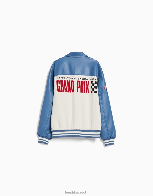 muži Bershka závodní bunda z umělého semiše a umělé kůže P88443045 oblečení modrý