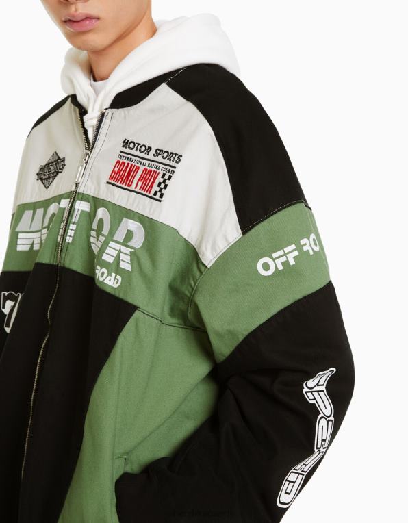 muži Bershka závodní džínová bunda P88443044 oblečení zelená