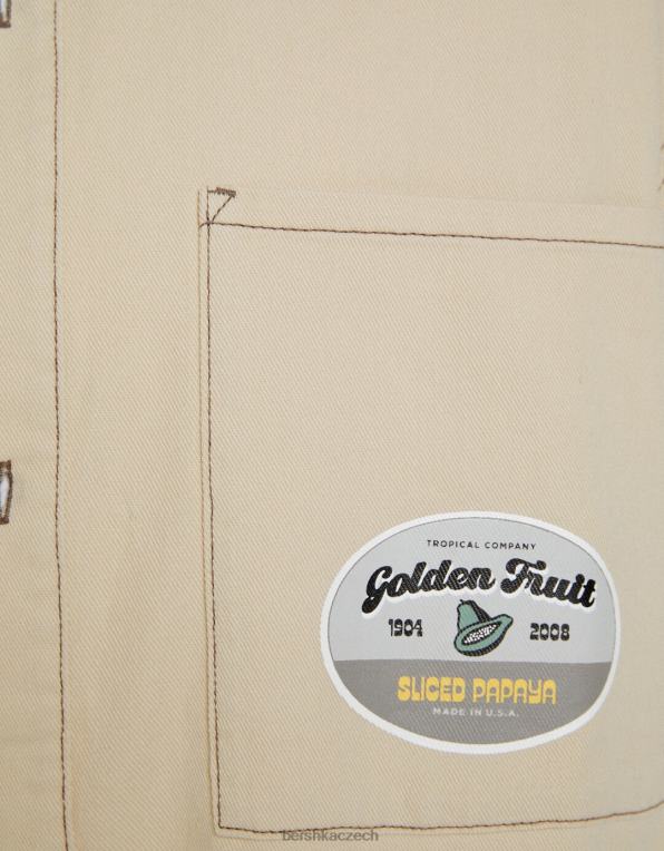 muži Bershka Džínová pracovní košile s krátkým rukávem P88442882 oblečení krém