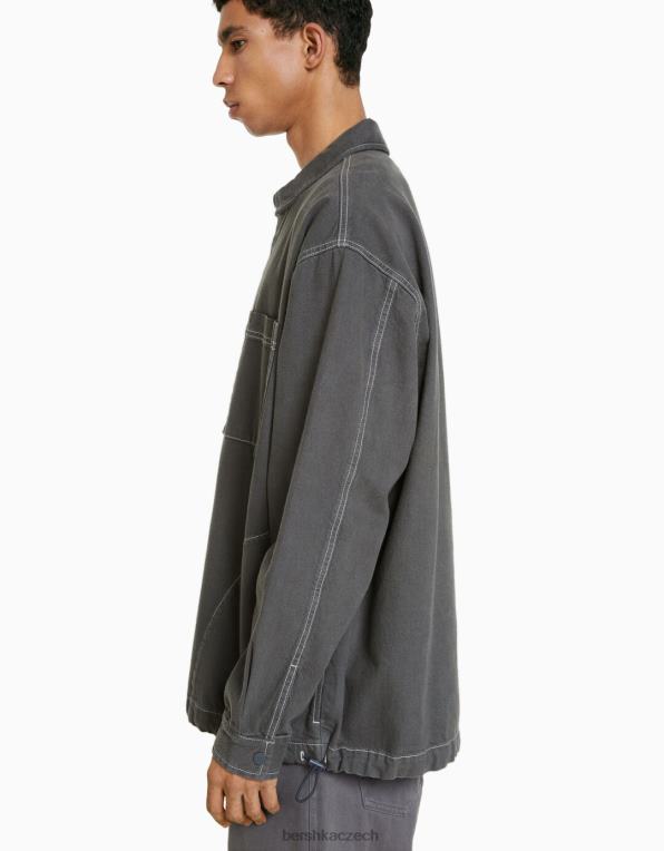 muži Bershka Džínové tričko s kontrastním vláknem s dlouhým rukávem a zarážkami P88442933 oblečení tmavošedý