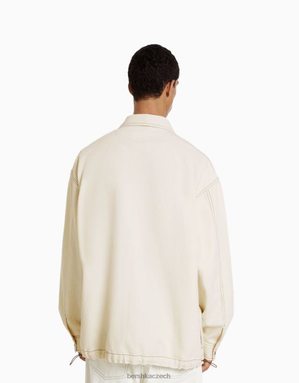 muži Bershka Džínové tričko s kontrastním vláknem s dlouhým rukávem a zarážkami P88442934 oblečení krém