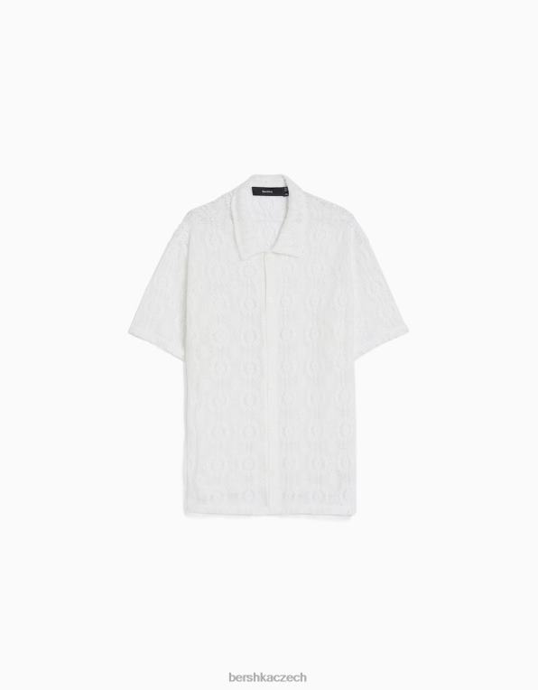 muži Bershka háčkovaná košile s krátkým rukávem P88442877 oblečení bílý